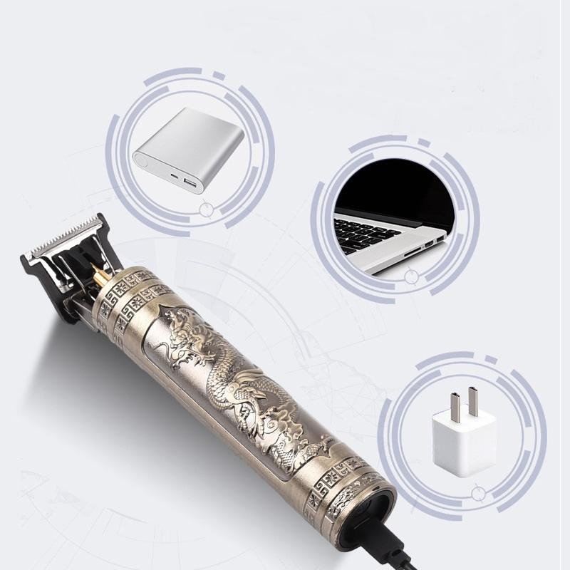 Vintage T9 Electric Hair Clipper Professional Men's Rechargeable Barber Trimmer for Men Dragon Buddha Design