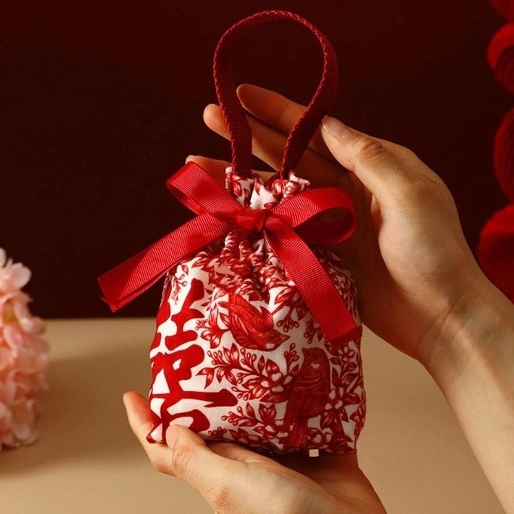 Blessing Words Chinese Wedding Candy Bag Drawstring 2026 Money Pocket Brocade Red Envelope  Wedding