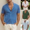 Herren-Jacquard-Strickhemd, kurzärmelig, Button-Down-Oberteil mit kubanischem Kragen, Rautengittermuster, Freizeithemd für den Alltag, Partys, Reisen
