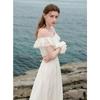 Sancai 2025 Summer French Embroidered Ruffle A-Line White Maxi Dress
