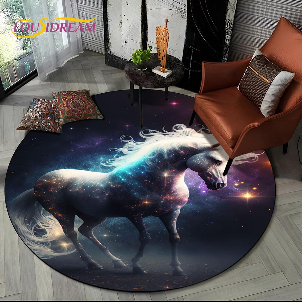 3D Cute Unicorn Cartoon Girl Gift Round Carpet Rug for Living Room Bedroom Child Playroom Decor,Pet Area Rug Non-slip Floor Mat