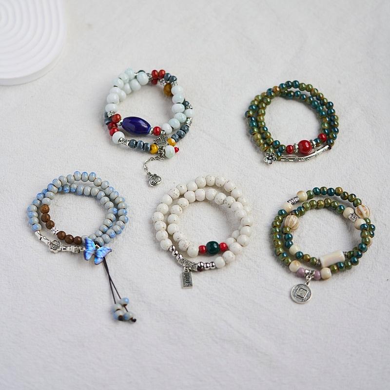Jingdezhen Ceramic Bracelet New Chinese Style Student Antique Double Circle Beaded Bracelet Jewelry Hand-woven