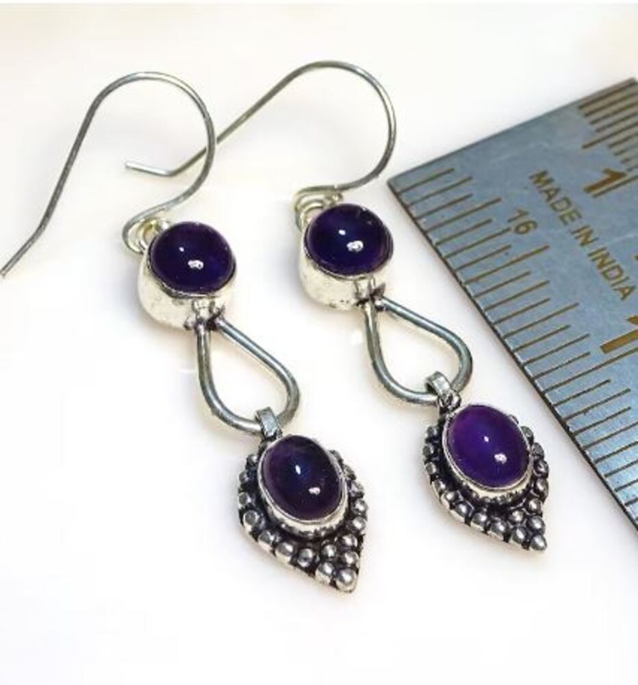 Amethyst Gemstone Boho Designer Women Dangle Earring, Solid 925 Sterling Silver Earring, Gift For Her, Statement Jewelry