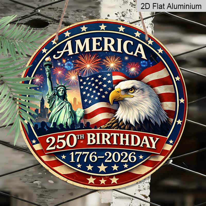 2D Plat, 1 stuk Amerika 250ste Verjaardag Muurbord Geschikt voor Patriottische Decoratie, 250 Jaar Geschiedenis Viering, Retro Plaquette voor 4 juli, Herdenking