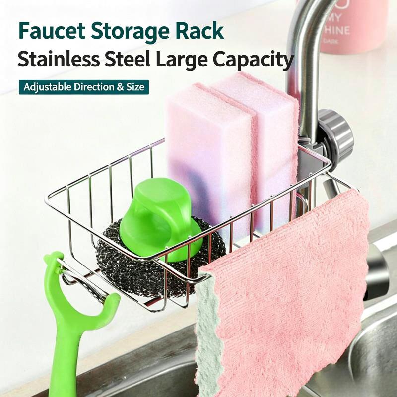 Stainless Steel Faucet Caddy Rust Proof Easy Installation Perfect For Kitchen Sink Sponge Scrubber Organizer