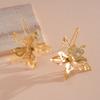 European and American Metal Style Three-dimensional Flower Leaf Stud Earrings Simple Temperament Versatile Earrings Light Luxury High-end Earrings