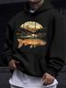 American Western Style Unisex Autumn Winter Print Hooded Long Sleeve Sweatshirt, Light Brown Realistic Trout Outdoor Print Hoodie, Mountain Wild Campi