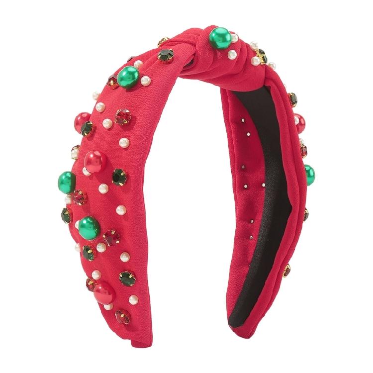 Kids Hair Hoop Red Glossy Beads Crystal Headband Red Green for Christmas Party