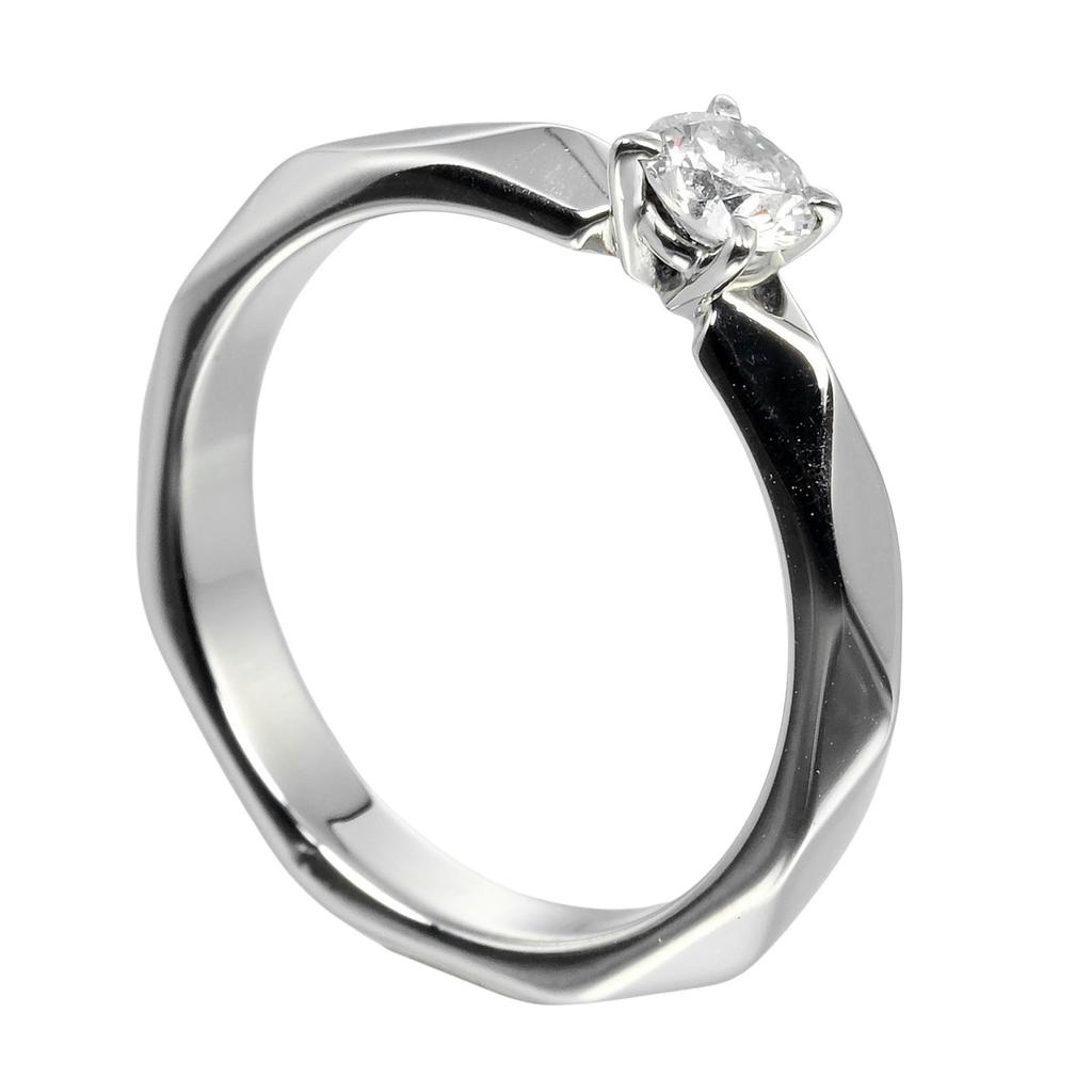 Boucheron Faceted Solitaire Ring 0.21ct VVS1/E/VG Pt950Platinum/diamond #3.7(US Size) 4g Women Used