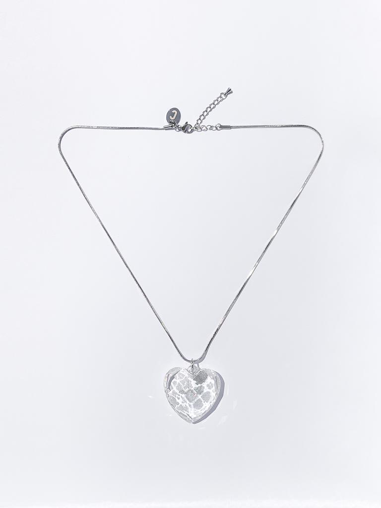 Circle Plastic Love Heart Necklace (Clear)