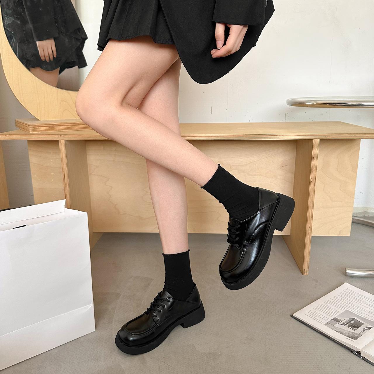 

Черные кожаные туфли с большой головой и маленькими носами, женская весна 2025, новые японские туфли jk, туфли на платформе в британском стиле 40 матовый черный