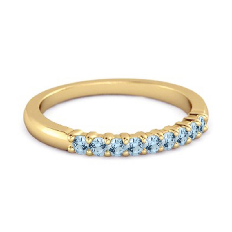 Blue Topaz Round Half Eternity Ring -925 Sterling Silver Gold Vermeil