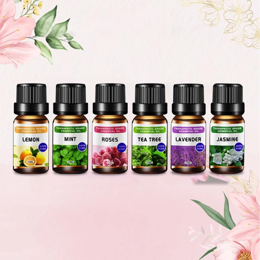 6pcs Essential Oil Set 10ml pure natural aromatherapy essential oil Lemon Mint Rose Tea Tree Lavender Jasmine diffusing Candle.