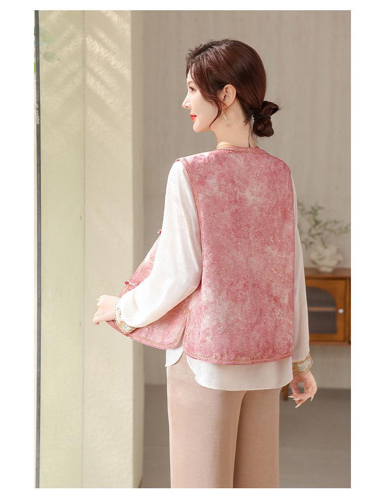 Elegant Spring National Style Two-Piece Vest Set for Mother's Day - Chic Middle-Aged & Elderly Women's Fashion
