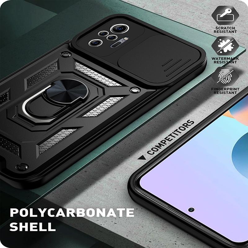 For Xiaomi Redmi 12 13C 4G Camera Shockproof Armor Case Redmi Note 10 10S 11 11S 12 13 Pro X5 X6  Car Magnetic Holder Ring Cover
