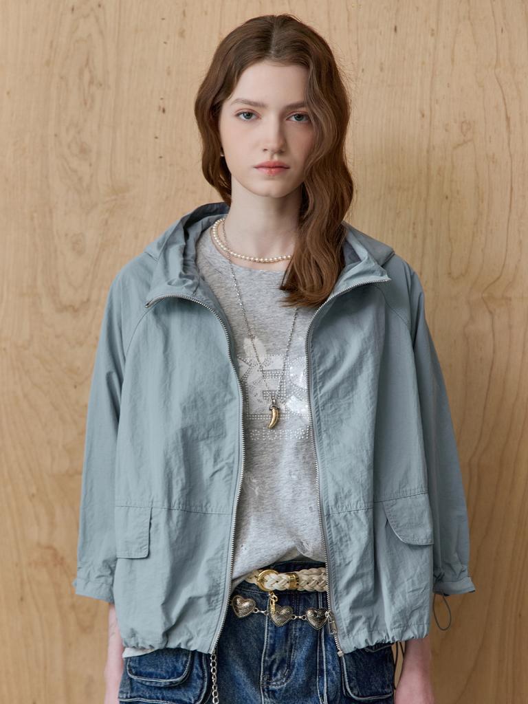 Maxza Flap Pocket Loose Fit Hooded Cropped Field Jumper