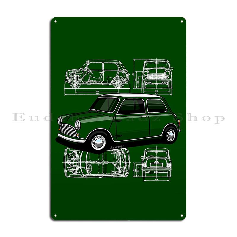 Austin Mini Rallye Seven N8 Der klassische britische Nutzwagen mit Union Jack Unterseite Metall-Garagen-Club-Bar Retro-Blechschild Poster