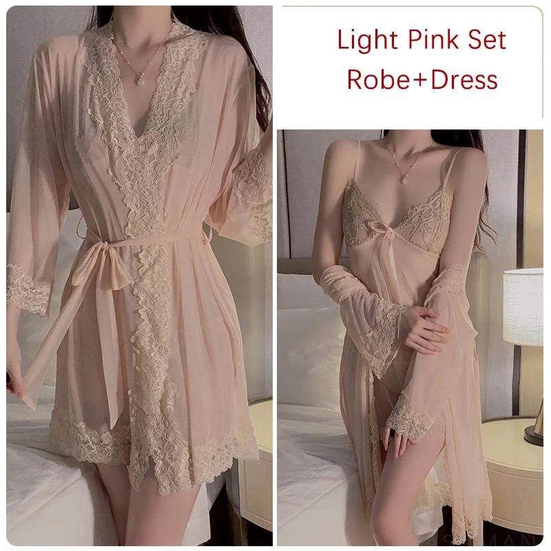 Dame Silke Pyjamassett Gjennomsiktig Mesh Gjennomsiktig Spaghettistropp Pyjamas Dame Nattkjole Sexy