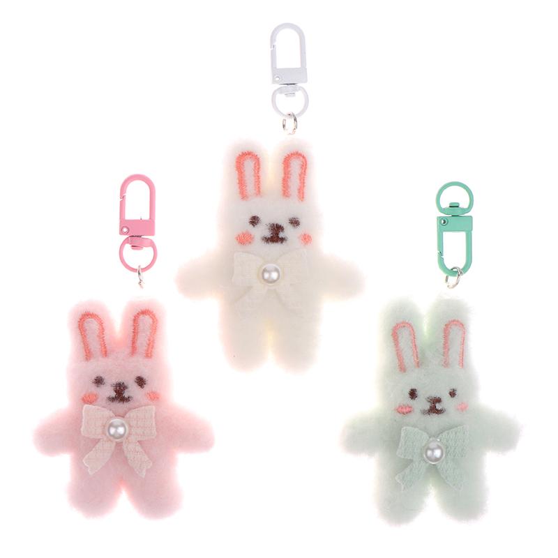 Bowknot Rabbit Plush Pendant Cartoon Bunny Keychain Soft Stuffed Doll Car Key Ring Backpack Bag Decor