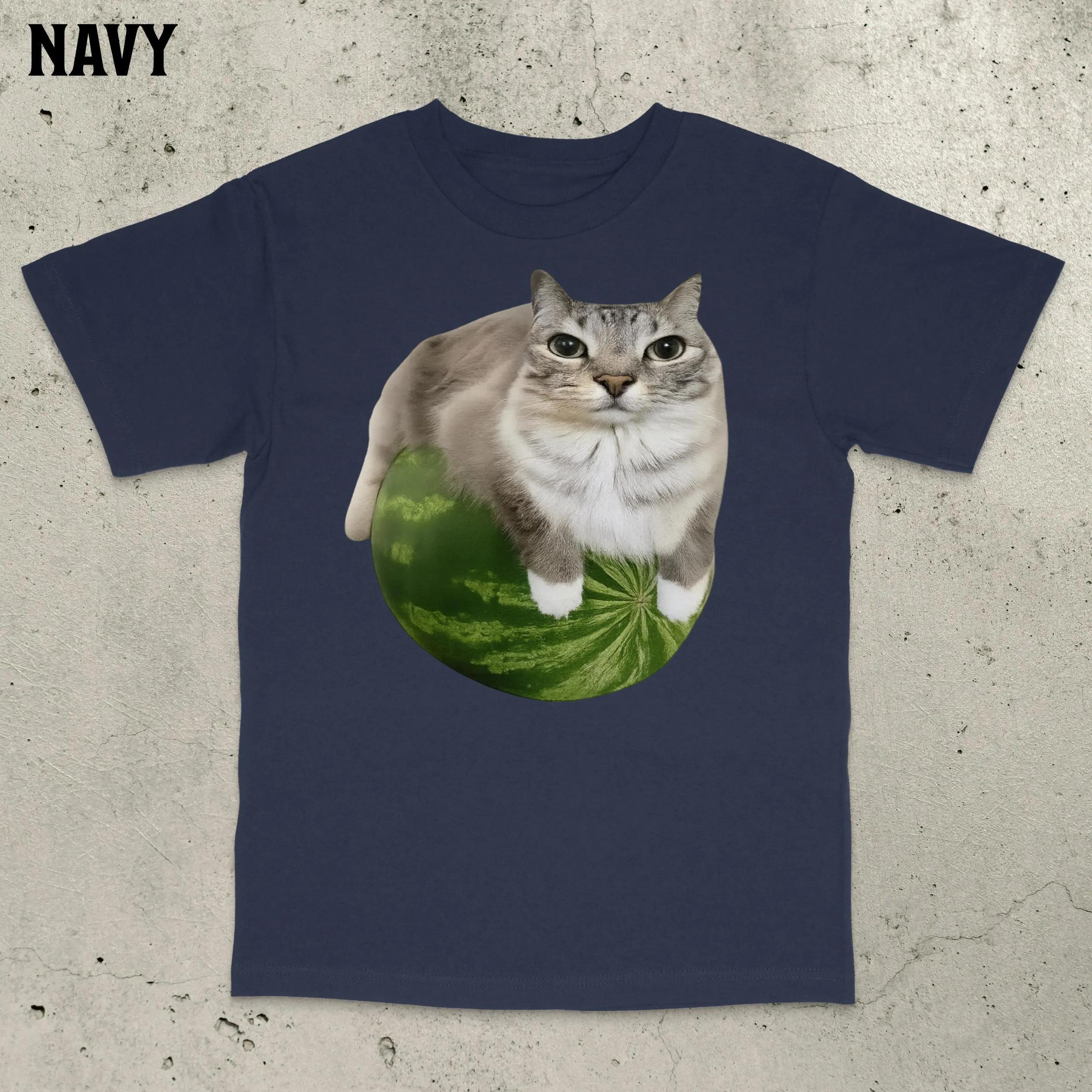 Арбузный Кот Смешной Мем Кот Мем Глупый Мем Футболка Проклятый Кот Мем Поколения Z Рубашка Криндж Одежда для Мужчин Y2k Удобная S