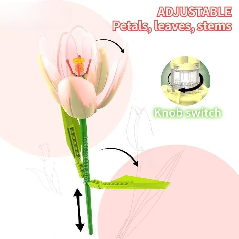 Tulip Bouquet Flower Decoration Lighted Tulip Building Block Eternal Flower Assembly Valentine's Day Gift for Girls Friends
