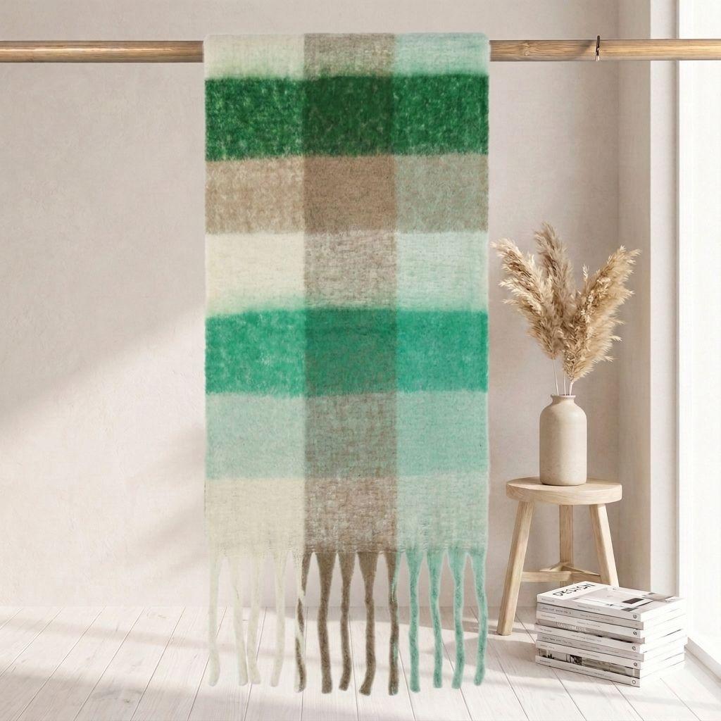 | Imitation mohair plaid scarf | Autumn and winter warm AC grid | Support LOGO customization