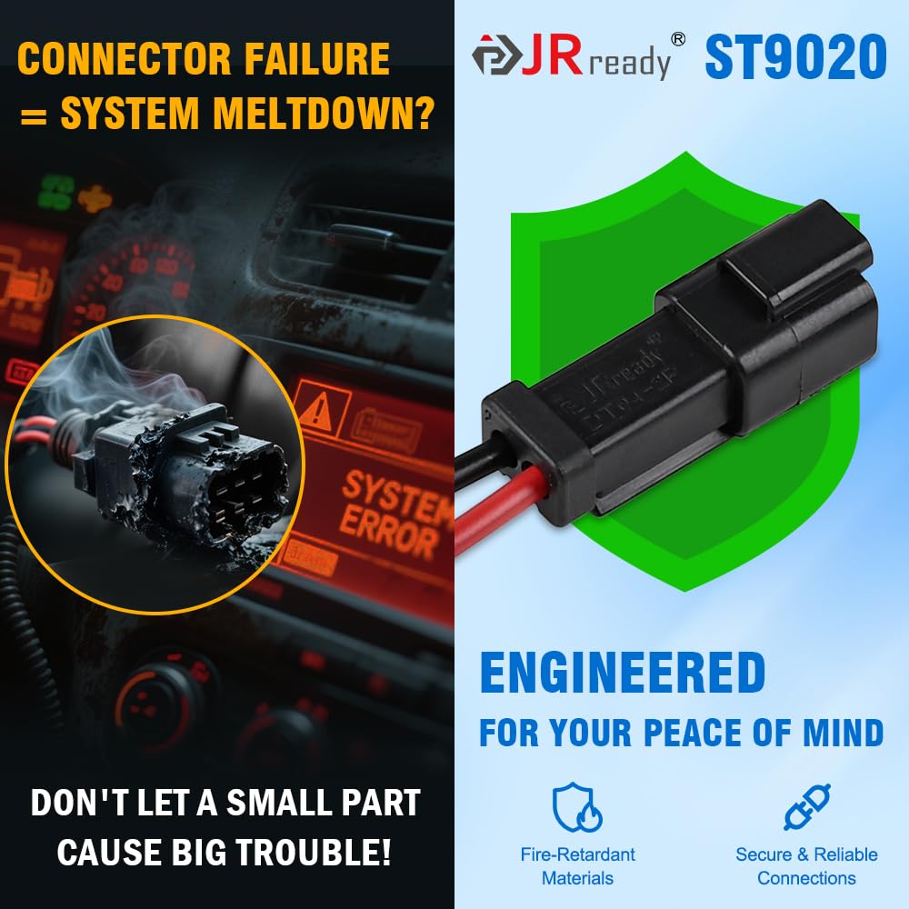 JRready 2 Pin Deutsch Connector Kit - 2 Wire DT Pigtail Black - 6 Sets ST9020 Car Waterproof IP67 Connectors With 24Pcs Butt, 14AWG (UL1015) Thicker