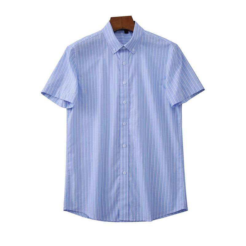 Nature Enzyme Washed 100/Cotton Export Factory Tail Order Men Summer Casual Stripes Short Sleeve Shirt Shirt