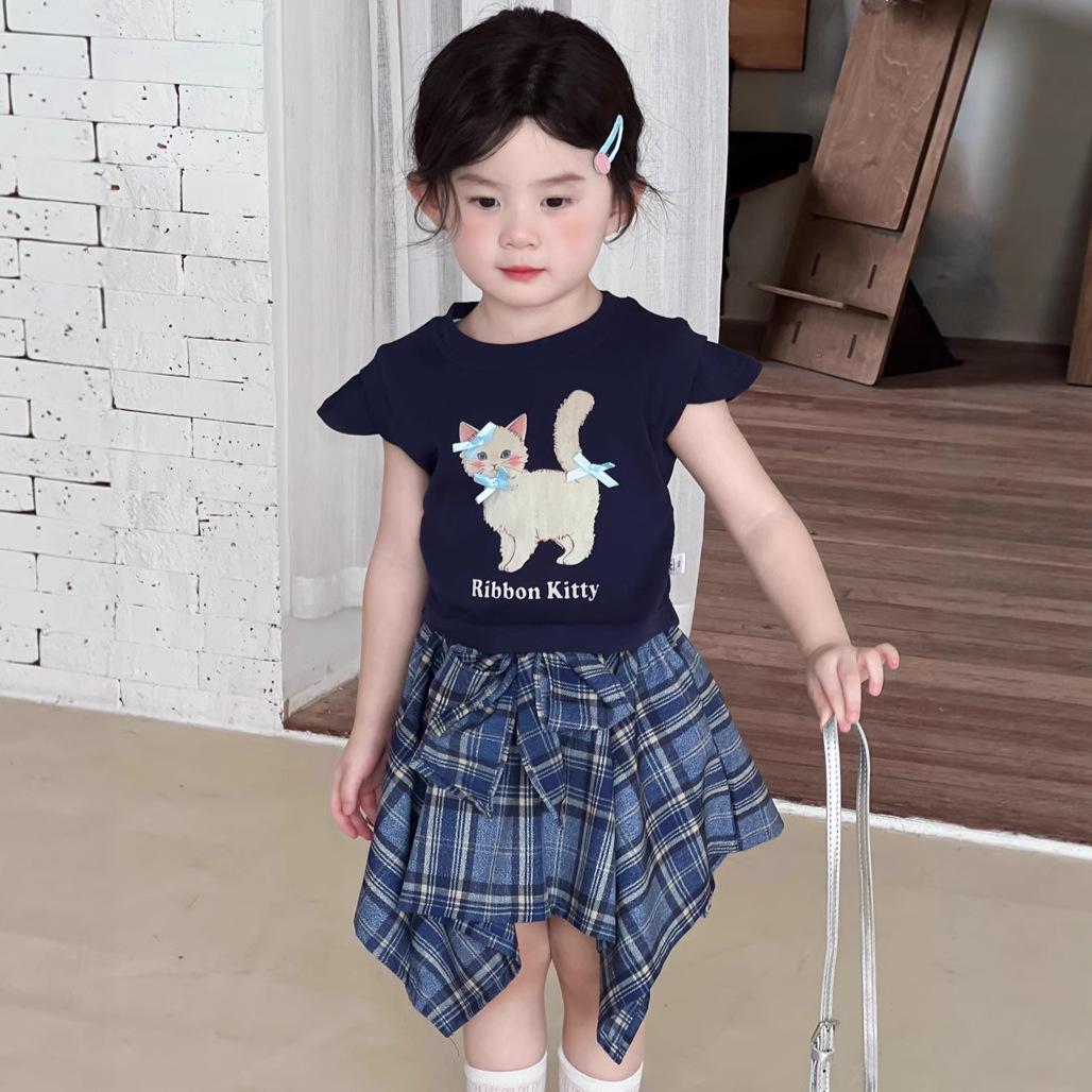 

Wheatfield Summer Korean Style Girls Cat Ruffle Sleeve T-Shirt with Bow 90 cm