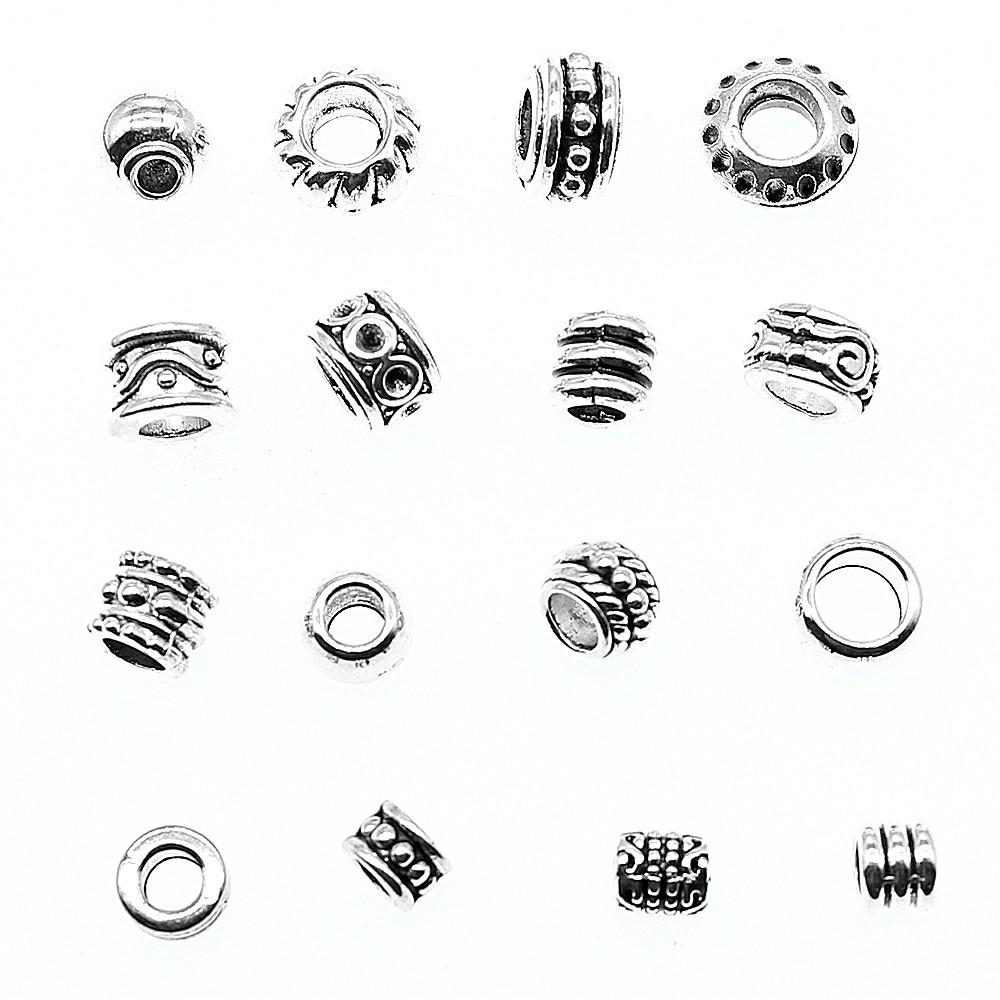 20pcs Antique Silver Color European Big Hole Beads Spacer Beads Charm Pendants Jewelry Accessories DIY