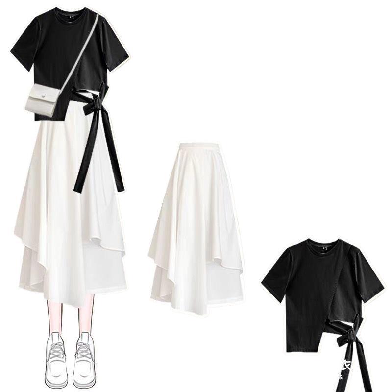 Trendy Two-Piece Summer Set: Women's Short Sleeve T-Shirt + White Skirt for 2026