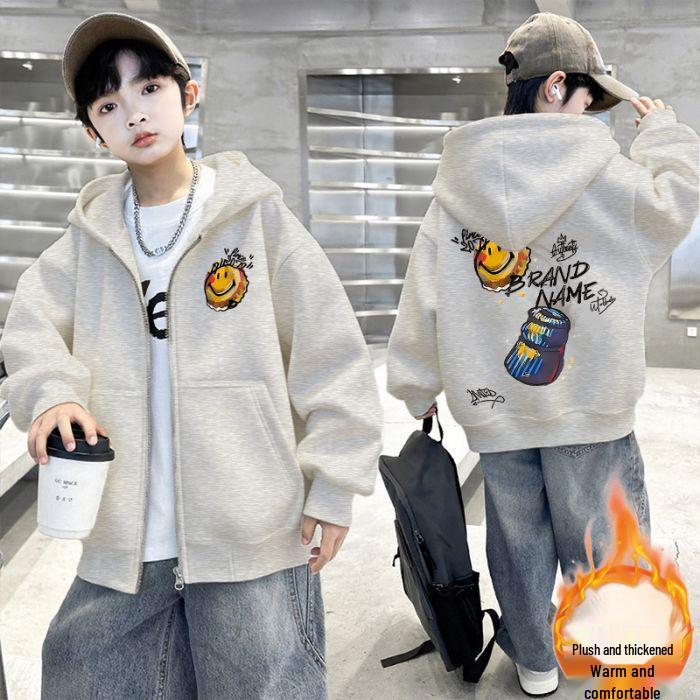 Giacca Cardigan con Cappuccio Foderata in Pile da Ragazzo - Stile Baseball Autunno/Inverno 2025