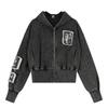 Unisex Punk Vintage Washed Hooded Zip-Up Sweatshirt With Embroidered Character Patch Streetwear Loose Fit