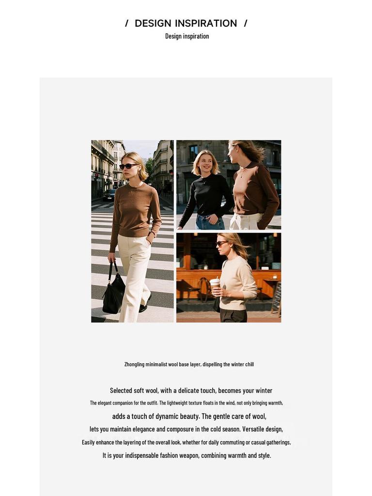 Women's 2025 Merino Wool Ribbed Crew Neck Pullover, Long Sleeve Base Layer for Autumn/Winter