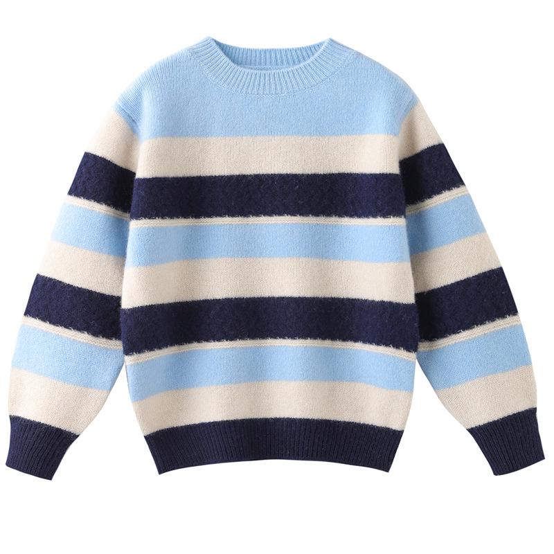 Striped Wool Sweater for Kids - Unisex Knitwear for Boys & Girls, Perfect for Autumn & Winter, Korean Style Pullover, Parent-Child Option Available
