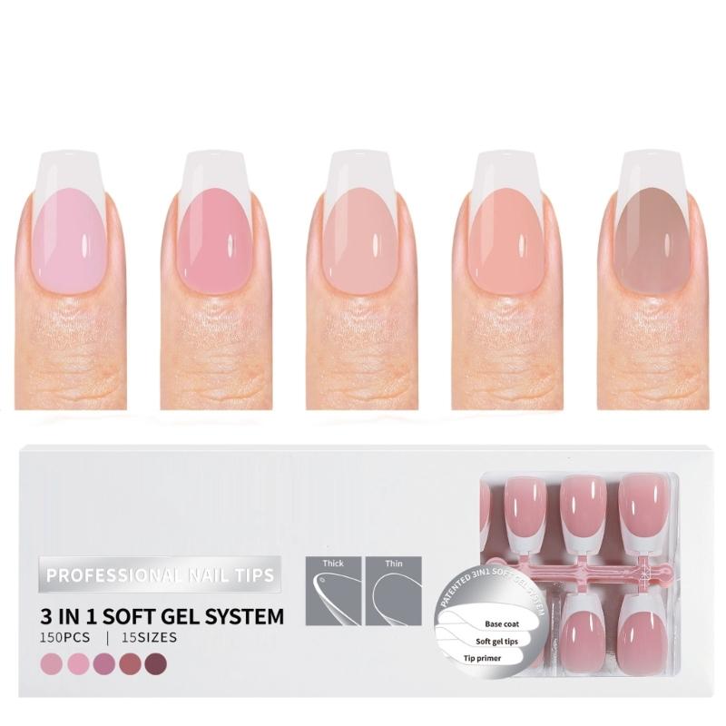 150 Pieces French Press On Nail Pre Applied Base Coat and Primer No Filing Needed for DIY Nail Art Salon Quality Nail