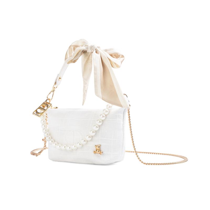 Dior [Maßgeschneiderte Kosmetiktasche] Weißer Tee Qinghuan Jinghe Seidenschal Schleifenverzierung Sanftes Französisches Polyesterfaser Weißer Aufbewahrungsbeutel Tragbar