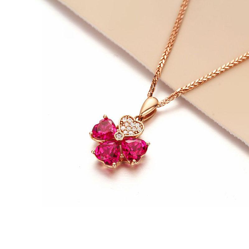 Gold Purple Gold Lucky Grass Pendant Rose Gold Plated Redstone Flower Clavicle Chain Jewelry (single pendant)