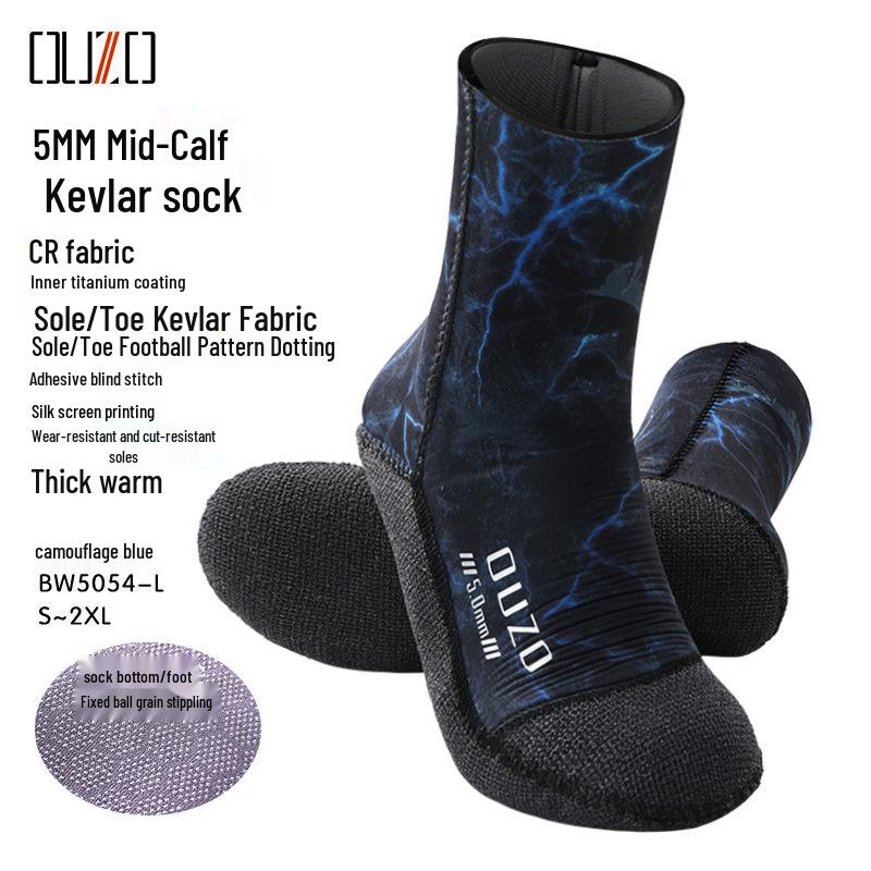 5 mm dicke Neopren-Tauchsocken: Warm, wasserdicht, rutschfest und schnittfest mit Kevlar-Elastizität.