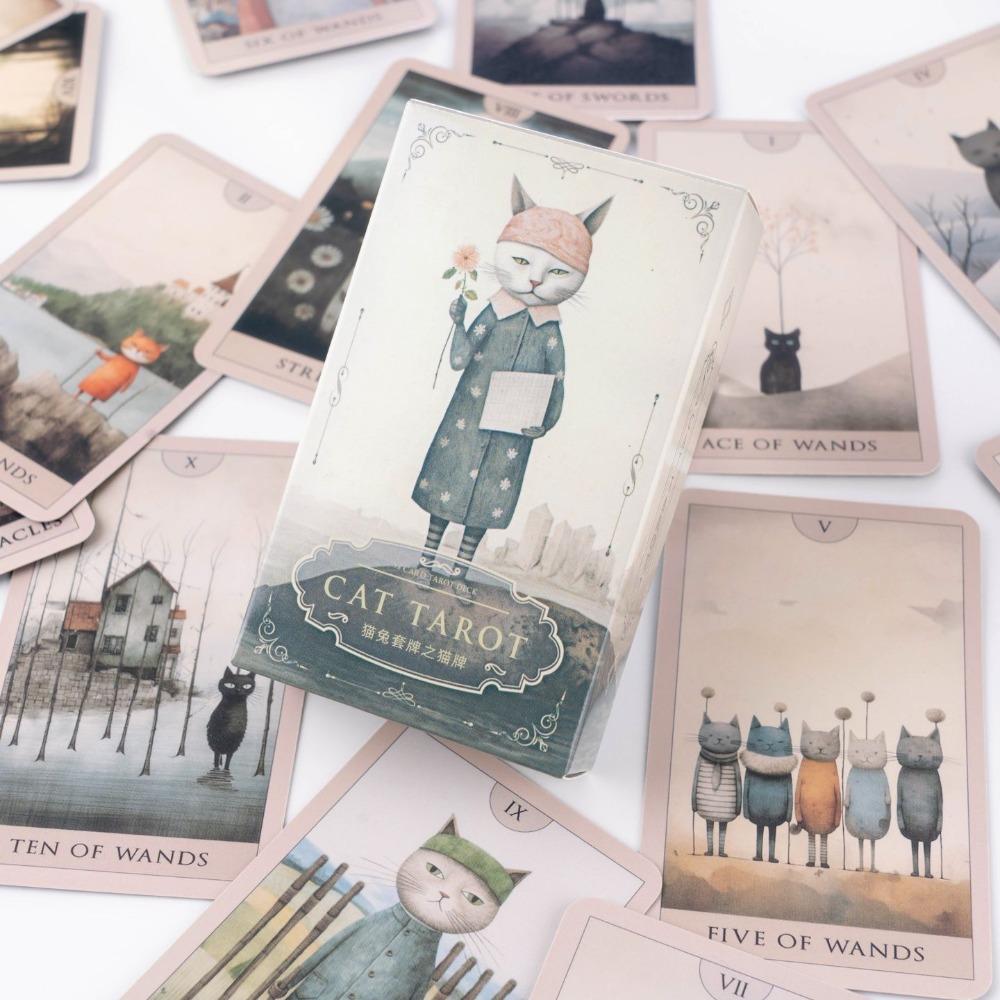 Surrealist Cat Tarot Cards 10.3*6cm - Aesthetic 78-Card Whimsical Deck with Soft Pastel Illustrations