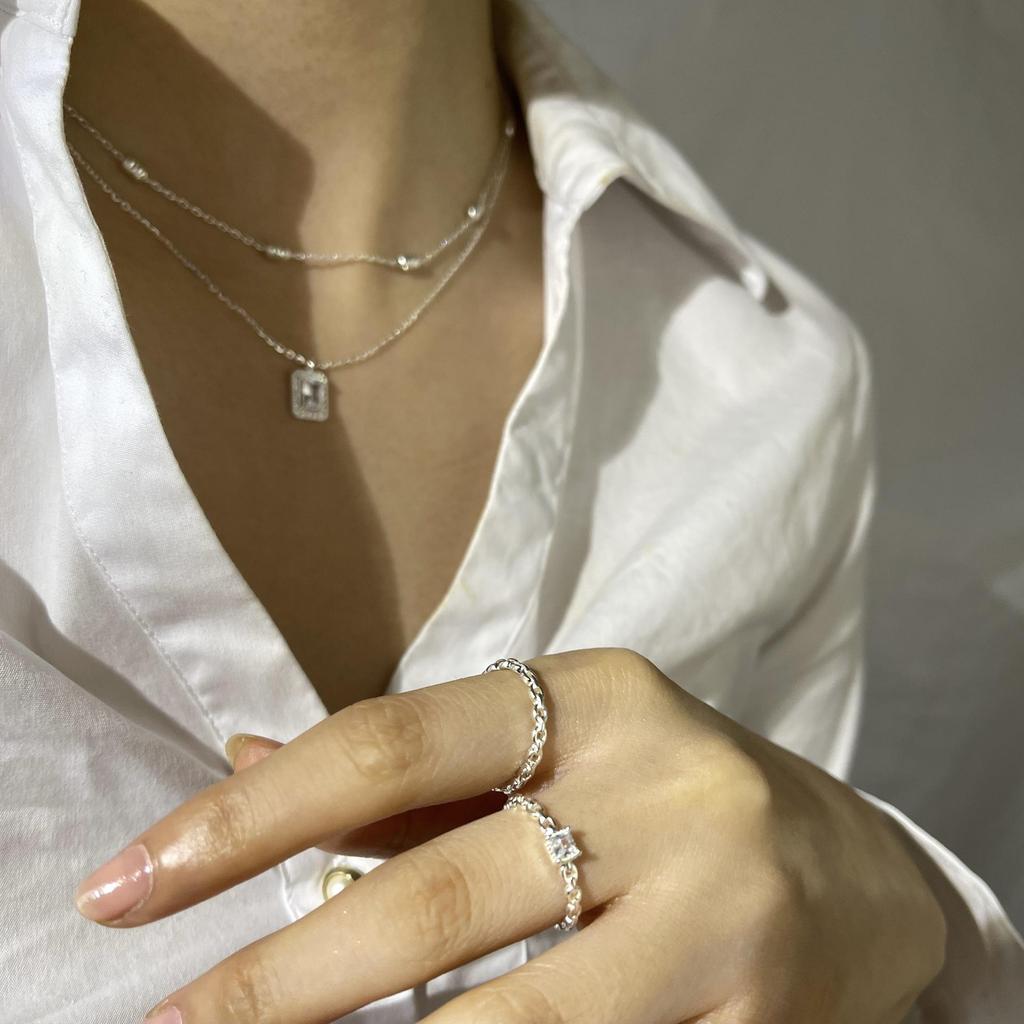 Korean Retro Style Adjustable Zircon Chain Ring for Women