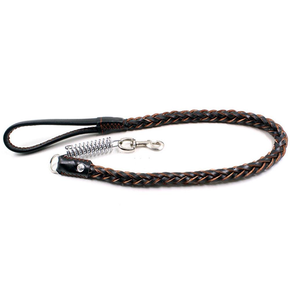 Strong Durable Real Leather Large Dog Leash with No Pull Buffer Spring Leather Braided Dog Training Leash Pet Leads Dog Chain коричневый
