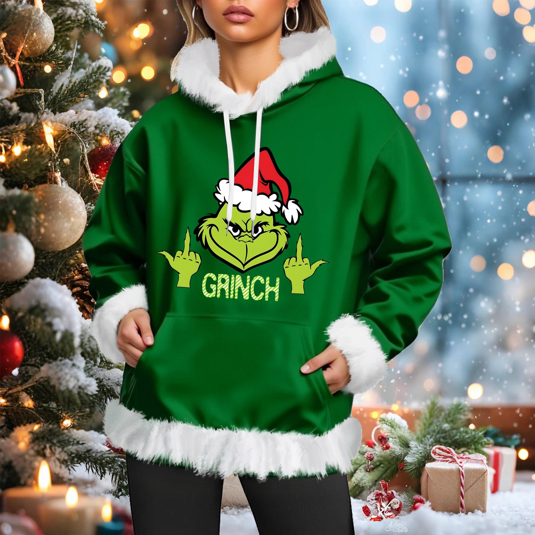 

Женское рождественское повседневное худи с длинными рукавами и карманами, на флисовой подкладке M