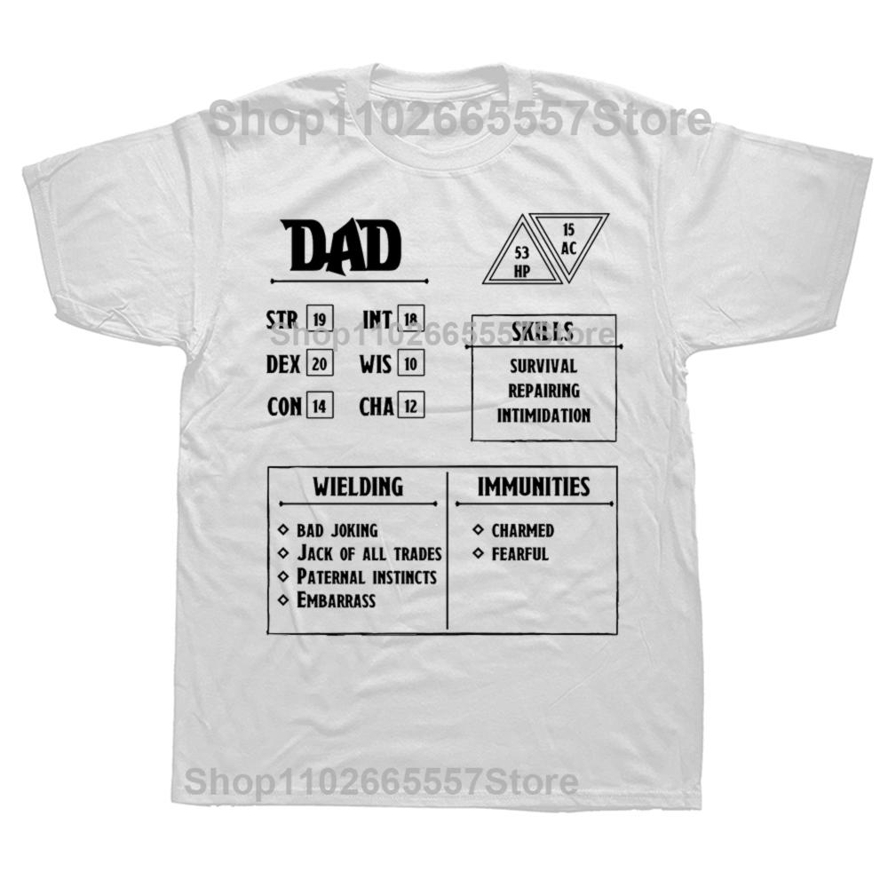 Dad Character Sheet Dungeons and Dragons DND T Shirt Birthday Gifts Dungeon Master Fathers Day Short Sleeve Loose Style Tshirt