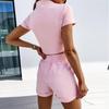 Fashion Womens Sexy Solid  Tracksuit Short Sleeve Tops Sports Shorts Set