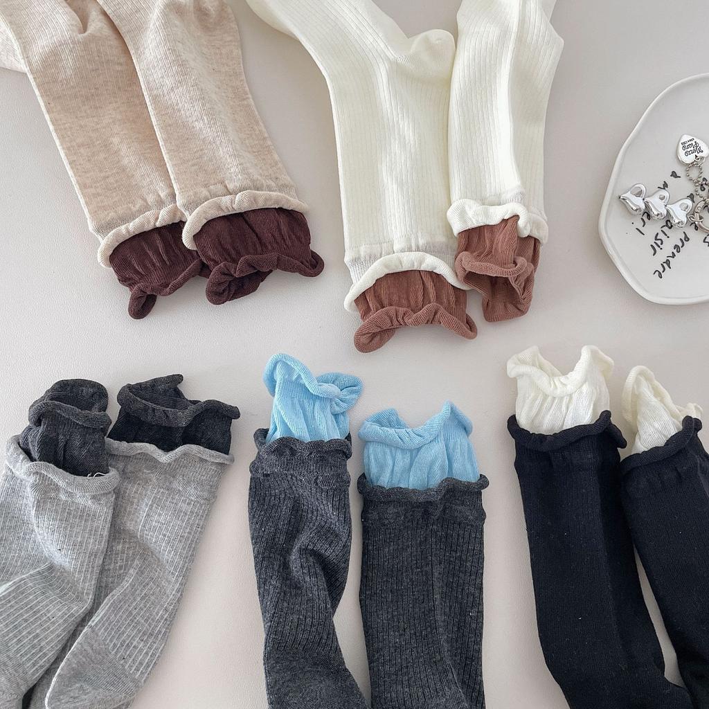 1/5 Pairs Mid-tube Socks for Girls Double Cuffs Pile Socks Women's Comfortable Socks
