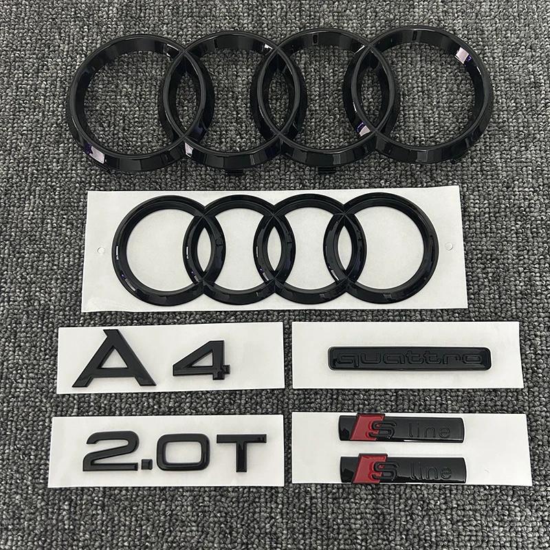 New T A4 2008-2017 4Ring logo ABS Black Car Hood Front Grill Rear Trunk Emblem Sticker A4 Mark Quarrto 2.0T Sline Emblem