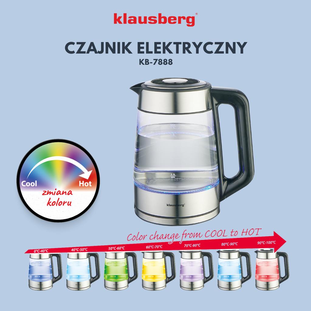 Czajnik Elektryczny Z Regulacją Temperatury Szklany 1.7L KLAUSBERG KB-7888