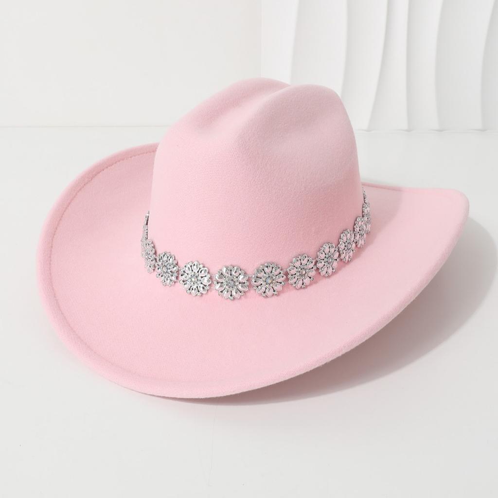 Men's unisex western cowboy hat Metallic flower rhinestone gem accessories Gentleman's hat Hiking hat