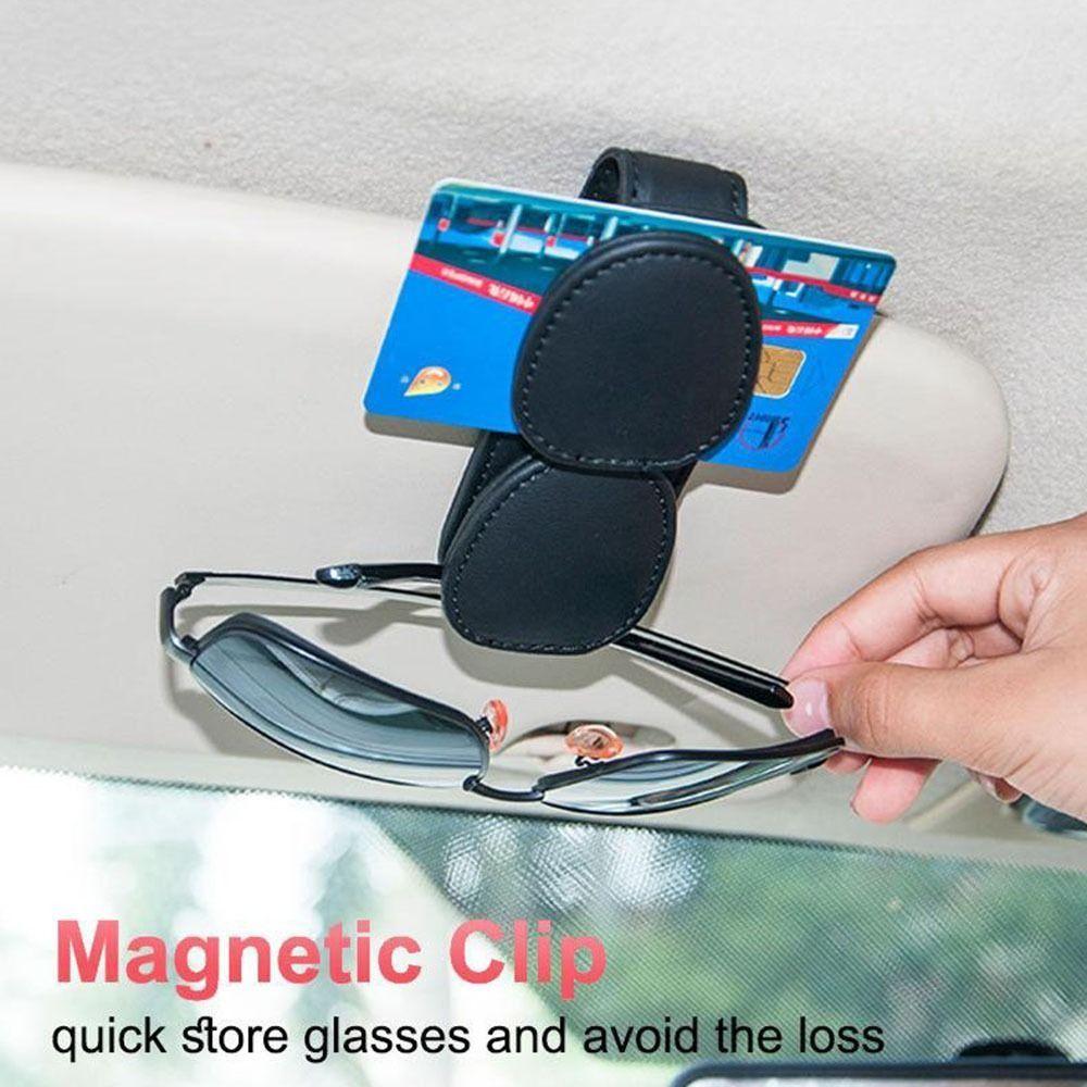 Double Clip Car Sunglasses Frame PU Leather Eyeglasses Storage Clip Ticket Card Clip  Truck